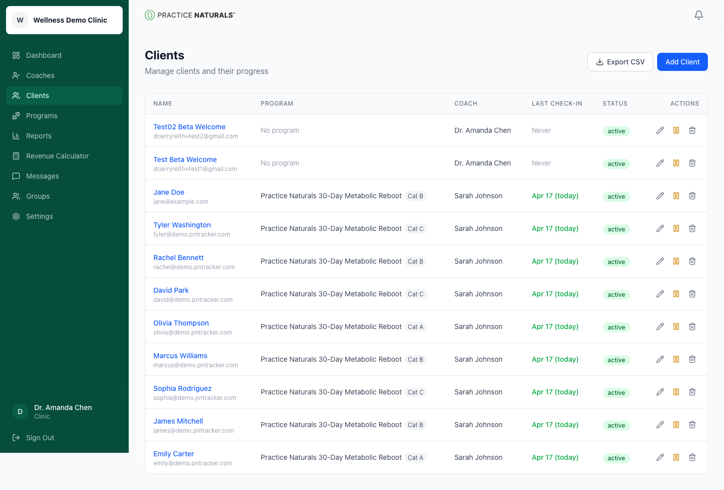 Clinic clients list page with Add Client button
